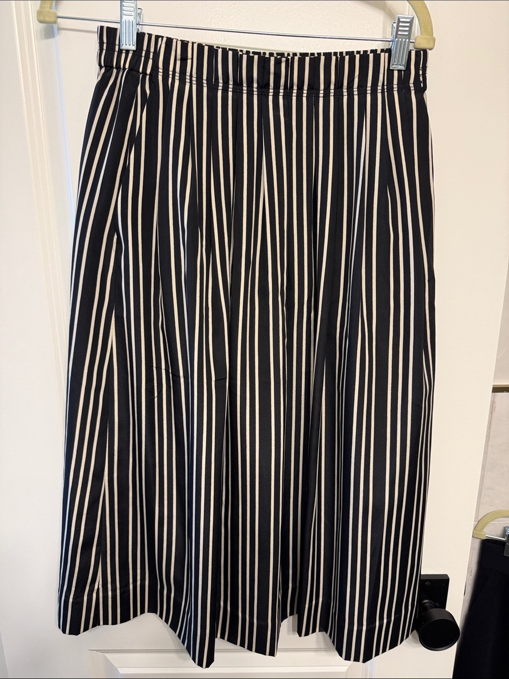 J. Crew Black and White Vertical Stripe Midi Skirt